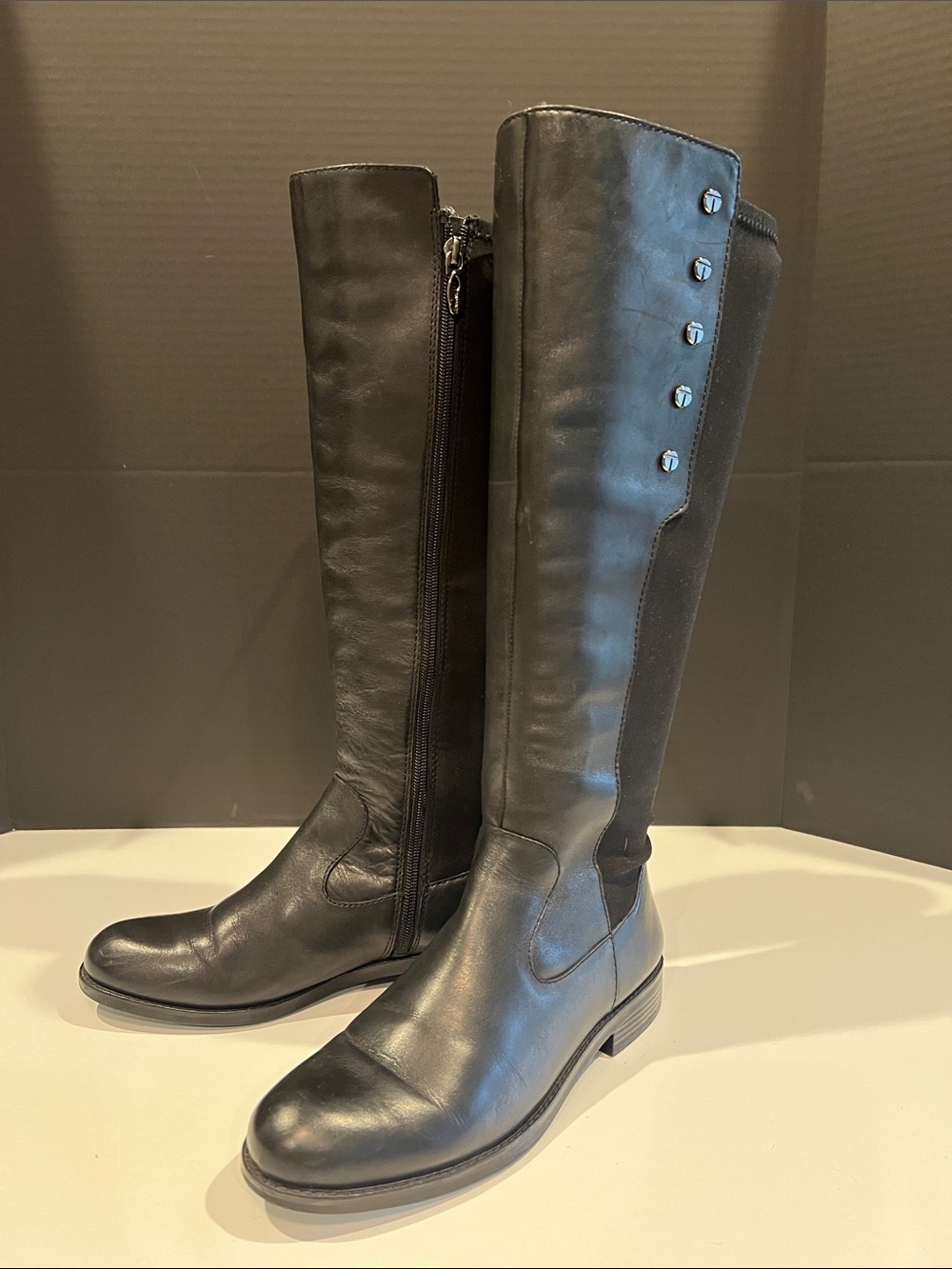 Tahari Black Over-the-Knee Riding Boots with Side Stud Detail